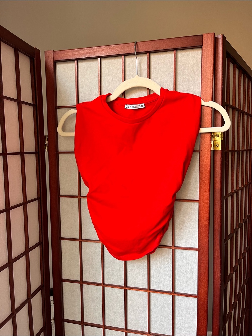 Zara Ruched Crop Tank Top, Red